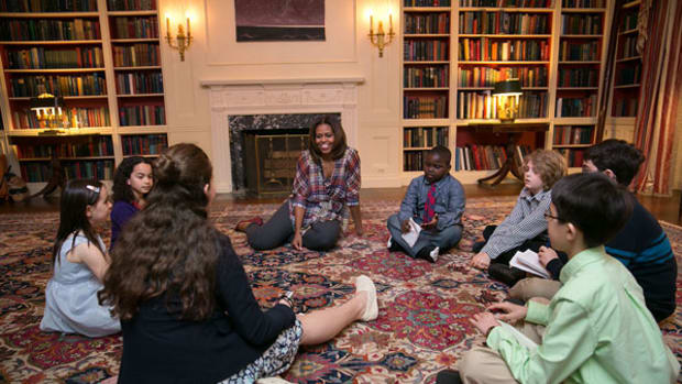 First Lady Michelle Obama Talks with Kid Reporters at Annual Easter Egg Roll